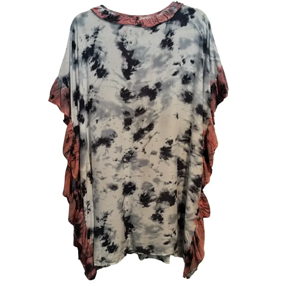 Surf Gypsy Tie Dye Ruffle Rayon Oversized Coverup Lounge Dress Women's Size M